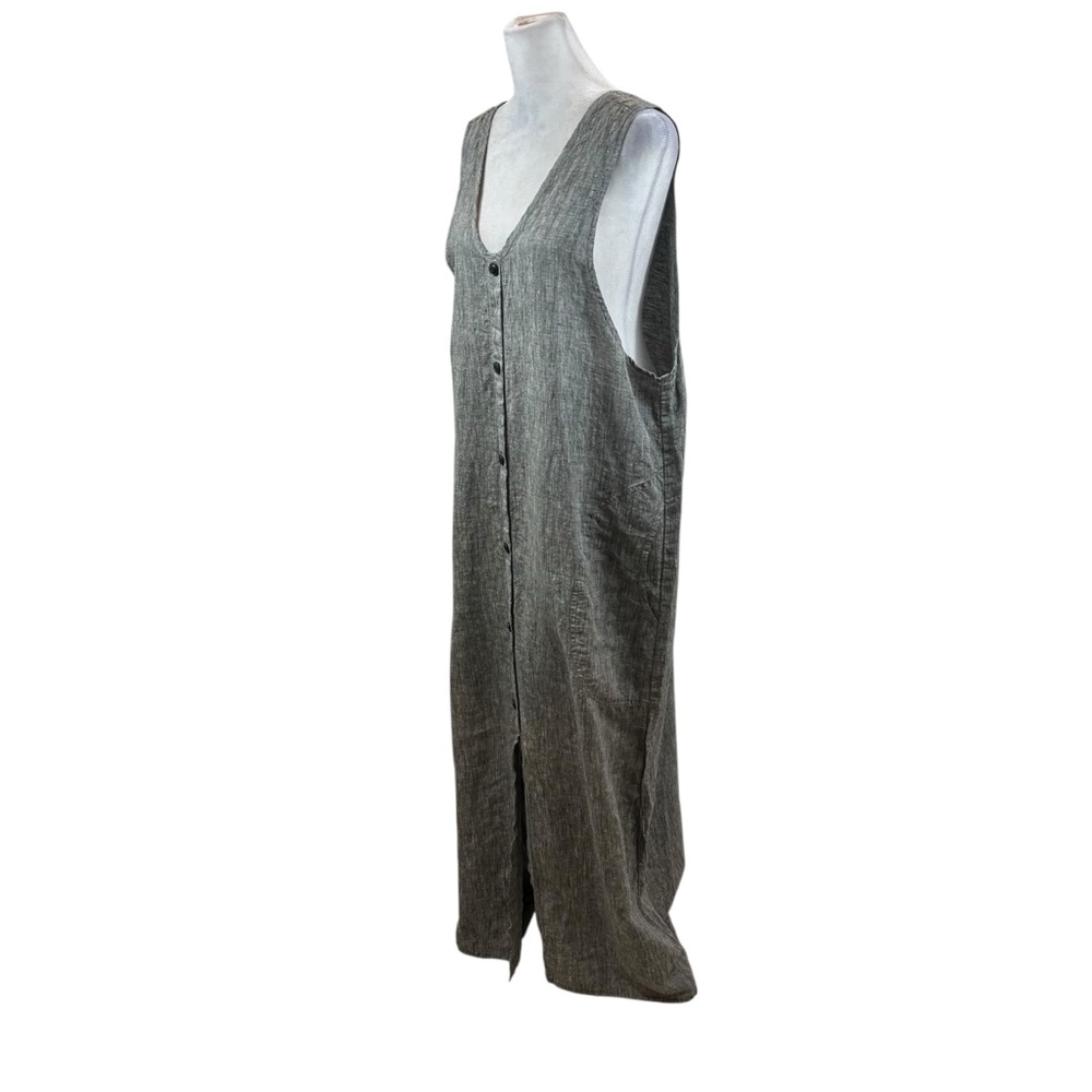 FLAX Sleeveless Button-Front Maxi Dress in Charcoal Gray